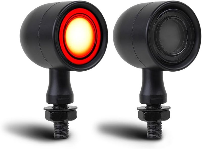 DREAMIZER 2pcs Motorcycle Blinker Universal LED Motorcycle Turn Signals w/Running Light Compatible with Harley Bobber Cafe Racer Cruiser Chopper Honda Yamaha Suzuki Kawasaki (Black-Amber Red Lens) - Image 1